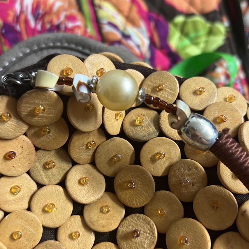 Unique Shell Button Purse Shoulder Bag Brown - image 5